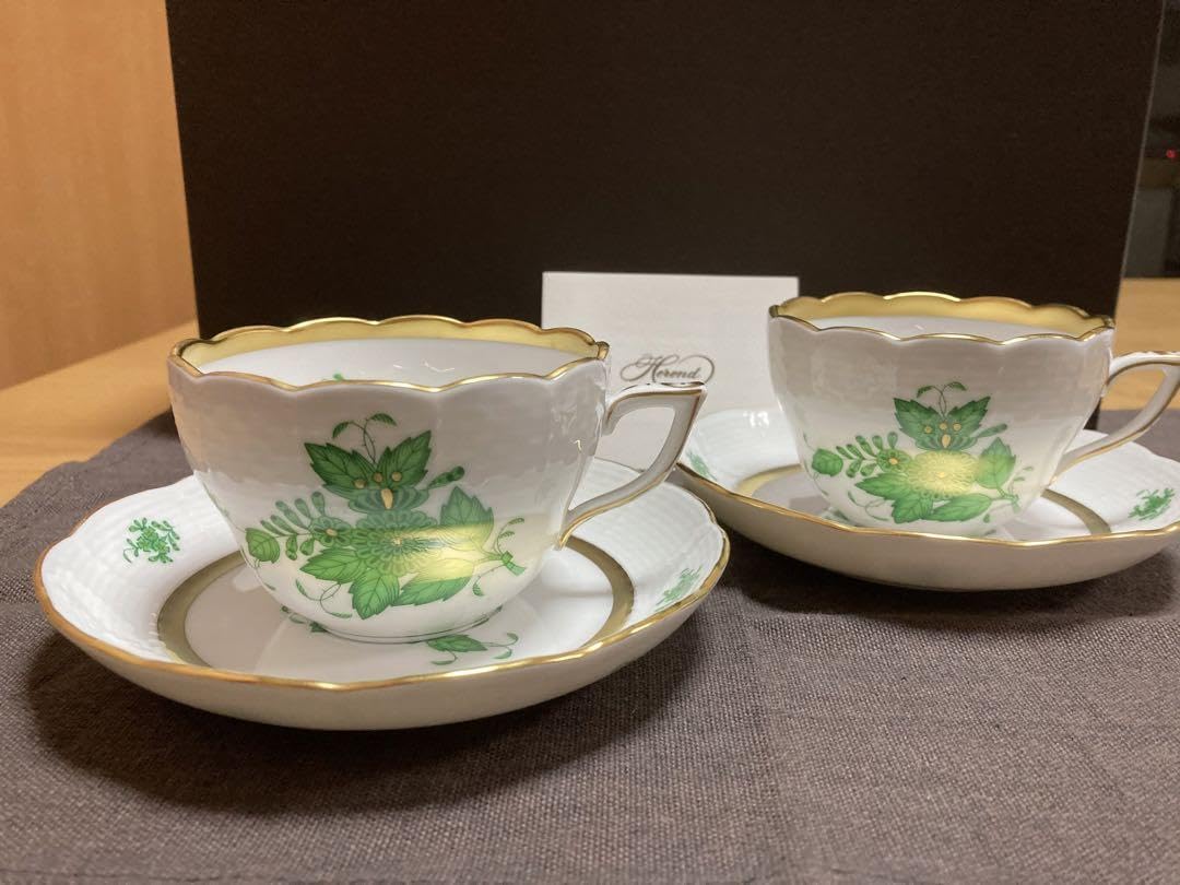 Amazon.co.jp: 元ヘレンド アポニーグリーン カップソーサー ペア